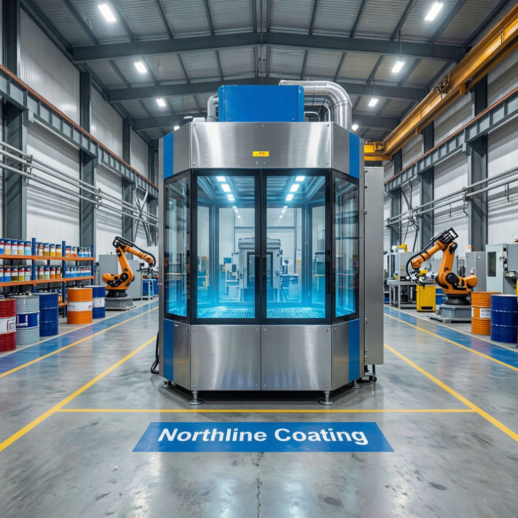 Northline Coating production floor with powder application booth and equipment