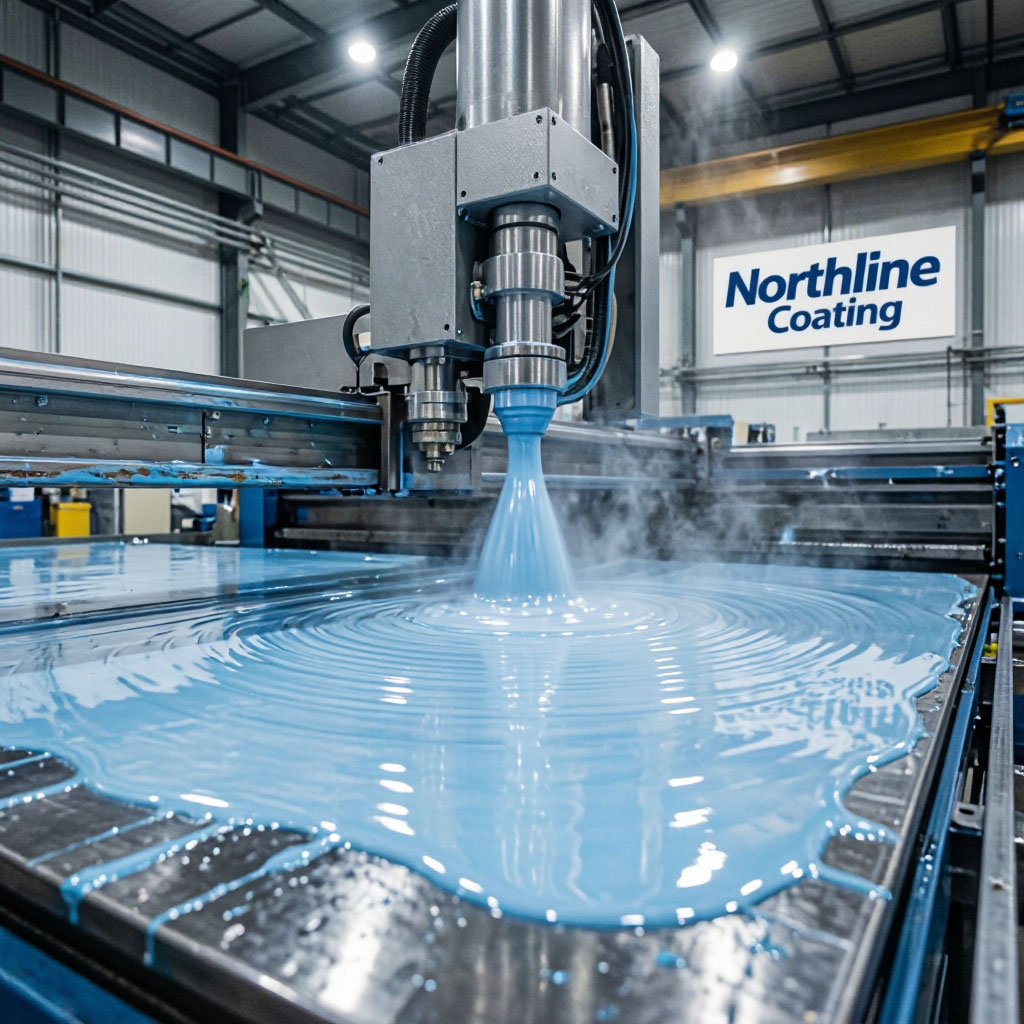 Industrial coating production run photographed at Northline Coating