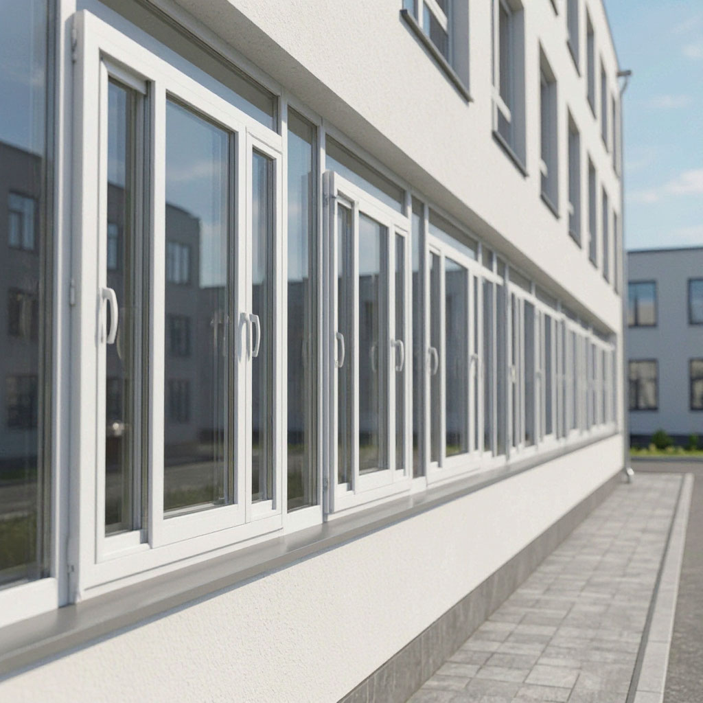Coated window frames on a healthcare facility
