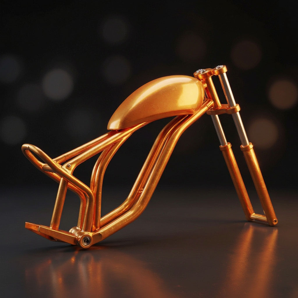 Custom café racer motorcycle frame in candy copper